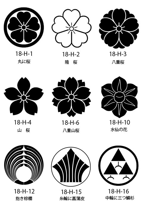 植物 桜 水仙 棕櫚 菖蒲 杉 柘榴 を図案化した家紋 植物紋の一例 あなたの家紋と家紋ネクタイ 備えあれば憂いなし